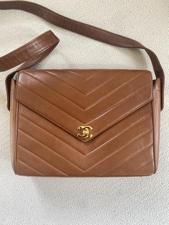 Vintage rare Chanel Chevron Flap Bag cognac