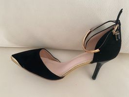 RARITÄT - spezieller Damenpumps in nero/gold, 38