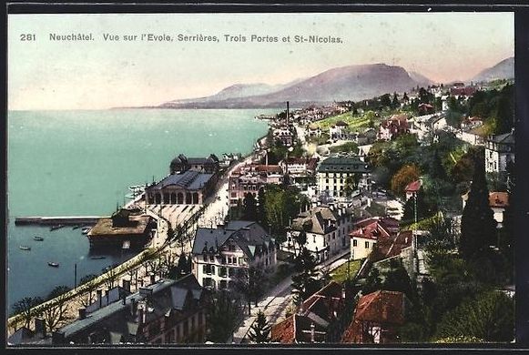 Cartoline postali: Neuchâtel, Vue sur l'Evole, Serrières, – Usato da Berlin venduto da bartko-reher