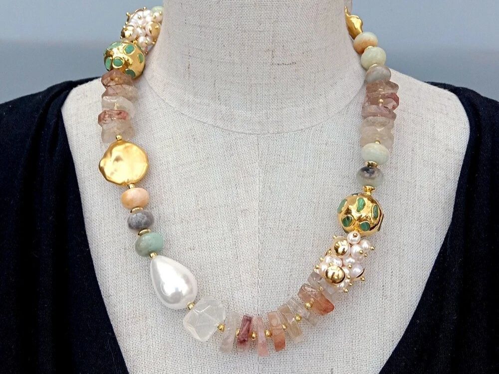 Catenine: Design Amazonit Quarz Perlen Halskette Collier Perle Quartz – Nuovo (secondo la descrizione) da Prilly venduto da ilyria73