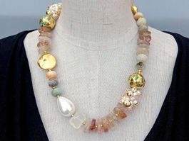 Design Amazonit Quarz Perlen Halskette Collier Perle Quartz