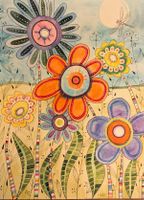 Original Aquarell Blumenwiese Fantasie Blumen naive Kunst