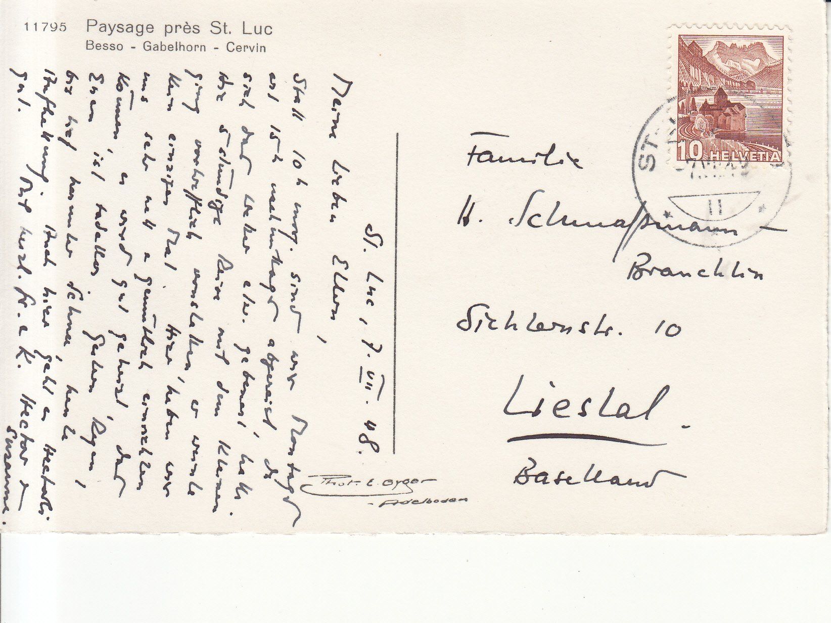 Cartoline postali: Près St. Luc  1948 – Usato da Bürglen TG venduto da StampGraf 1
