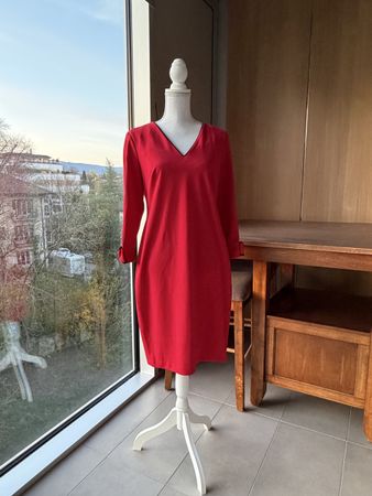 Chic Calvin Klein Red Dress, Bow Sleeves, Size 12, New!