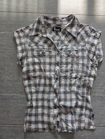 karierte Bluse Gr. S, grau, türkis, Sommer