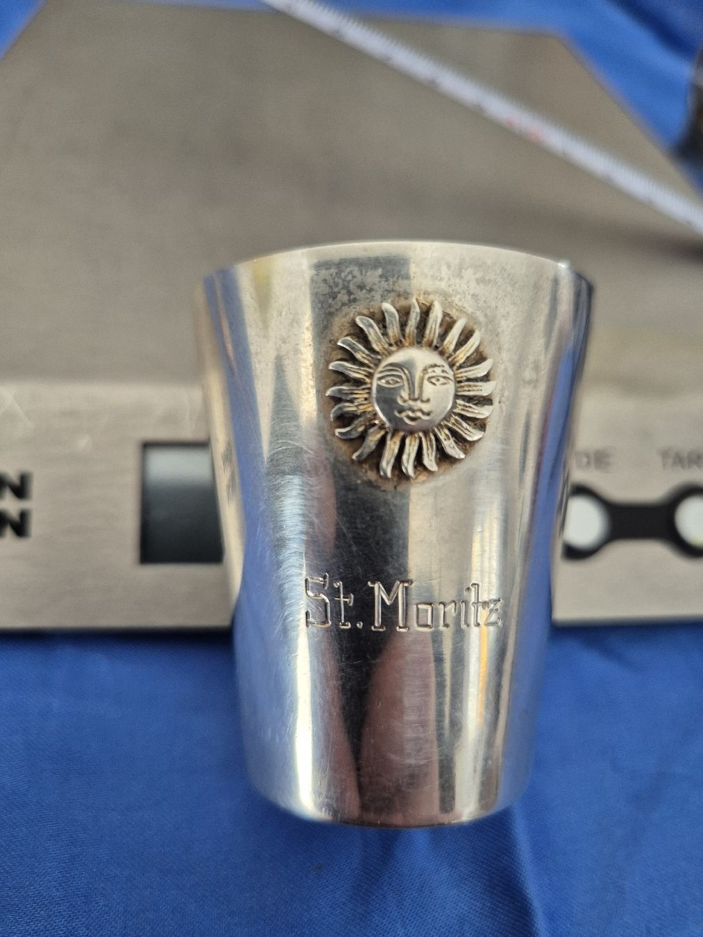 Sonstiges zum Sammeln & Seltenes: Silber Schnapsbecher St.Moritz Sonne Vintage Engadin Becher – Gebraucht aus Russikon von eunicetungol