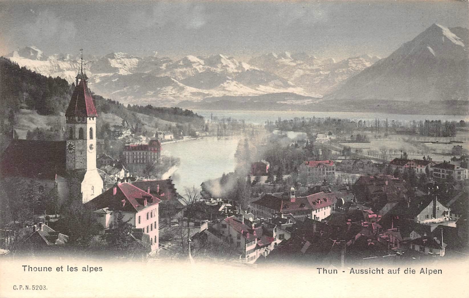 Cartoline postali: 2x Thun und die Alpen – Usato da Ottikon b.Kemptth. venduto da Neptun1974