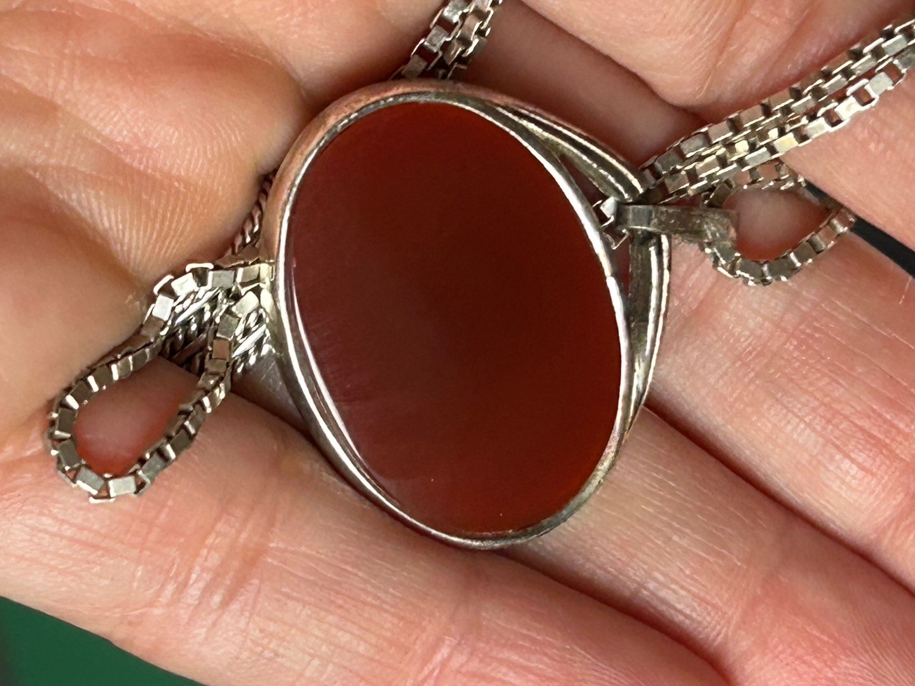 Ciondoli: Silberkette mit Karneol Anhänger, Vintage – Usato da Laufen venduto da Bellebellezza 3