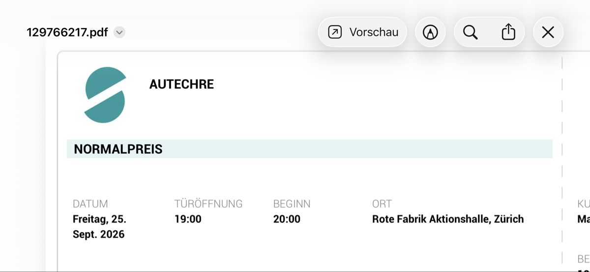Biglietti: Autechre - Konzert-Ticket – Nuovo (secondo la descrizione) da Zürich venduto da Interpol