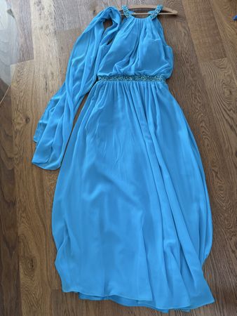 Festliches Sommerkleid in Türkis mit Perlen, Gr L, JORA Coll