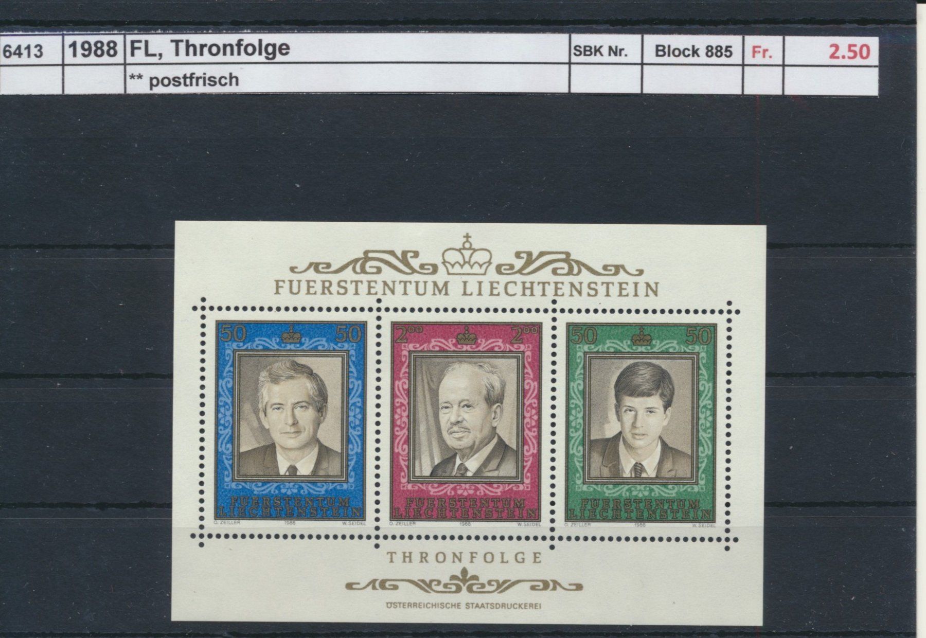Alle Briefmarken: 1988 FL, "Thronfolge" - Block, ** postfrisch – Neu (gemäss Beschreibung) aus Winterthur von Zupogeru