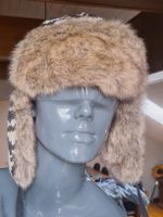Mütze Strick mit Kunstfell braun/beige neu