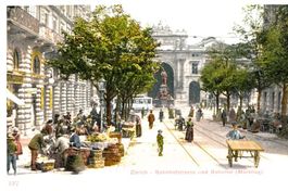 Zürich Bahnhofstrasse Markt belebt c1900
