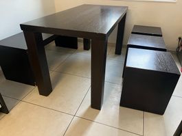 Komplettes Set (Tisch + Bank + 3 Hocker)