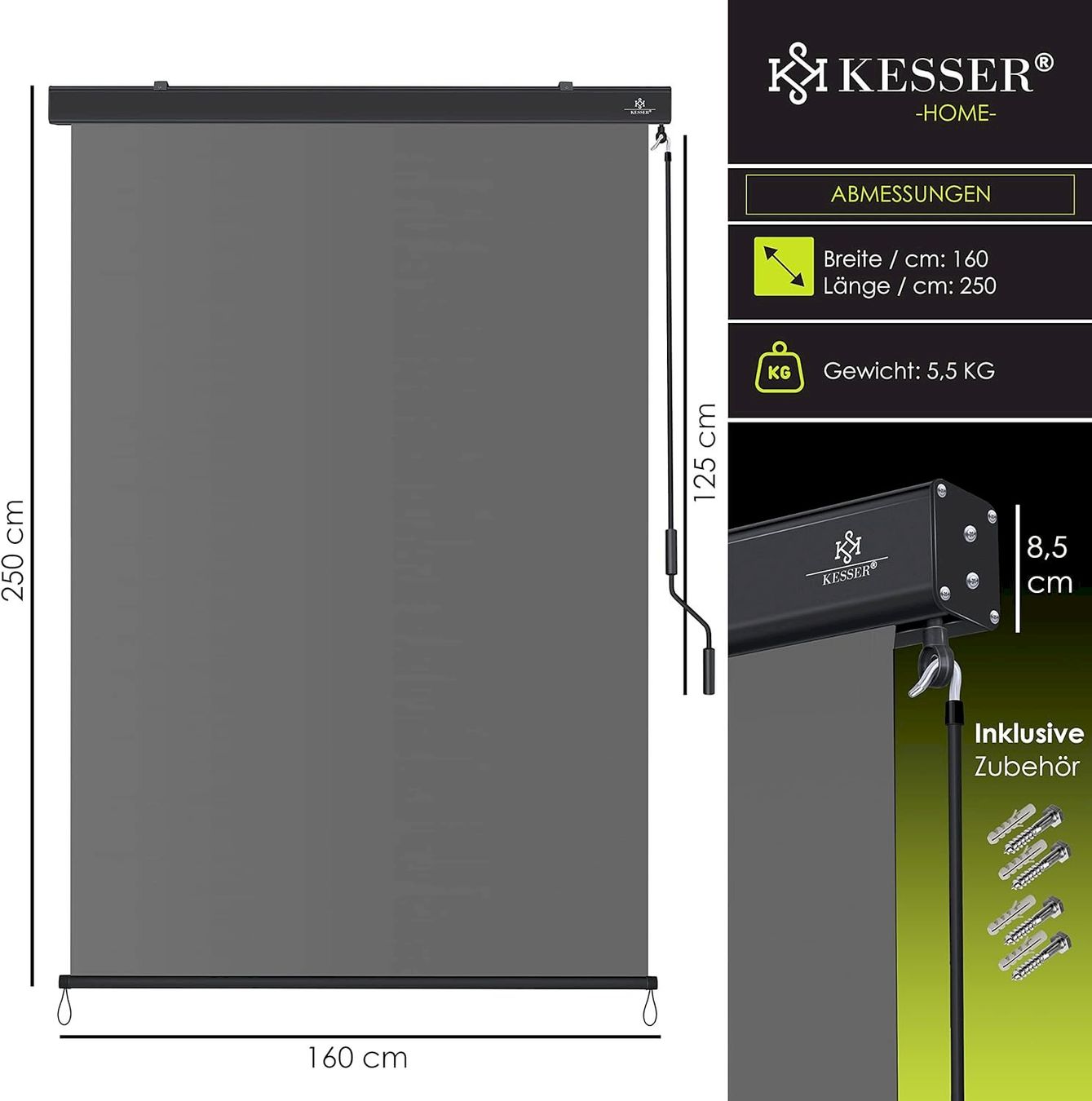 Tende da sole: Aussen-Senkrechtmarkise 160x250 grau – Nuovo e nell'imballaggio originale da Bottighofen venduto da zaap 6