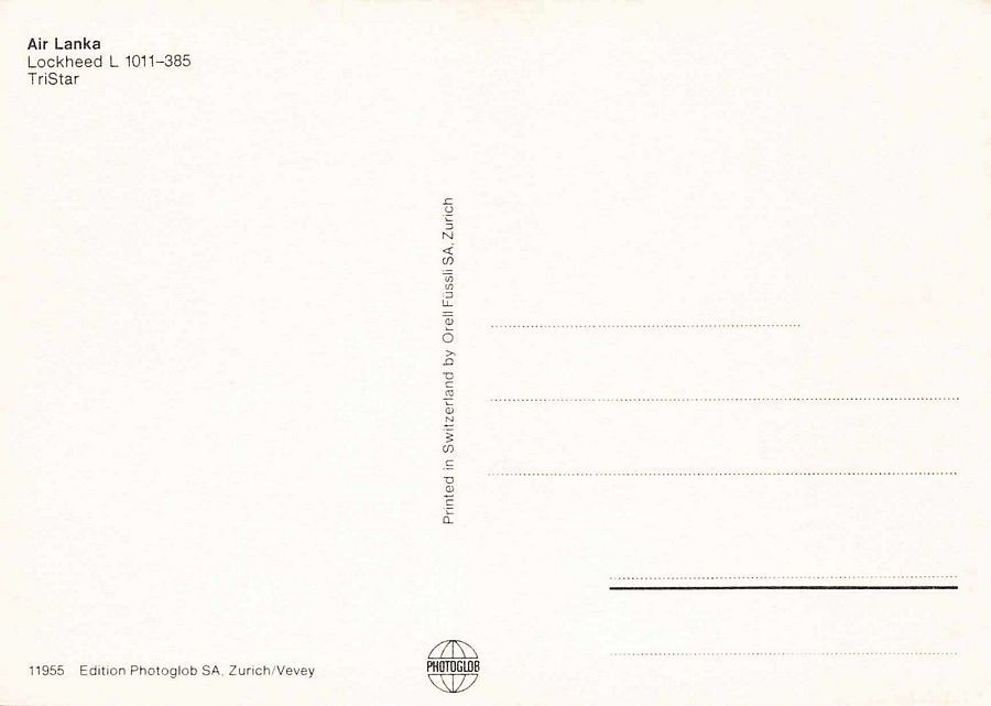 Ansichtskarten: Air Lanka Lockheed L 1011-385 TriStar – Gebraucht aus Frauenfeld von POML 1