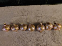 7 zauberhafte Christbaumkugeln, zartrosa-gold, Vintage Style