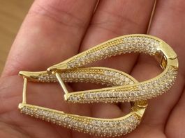 Luxus Elegante Creolen  Ohrstecker Farbe:Gold Zirkonia weiss