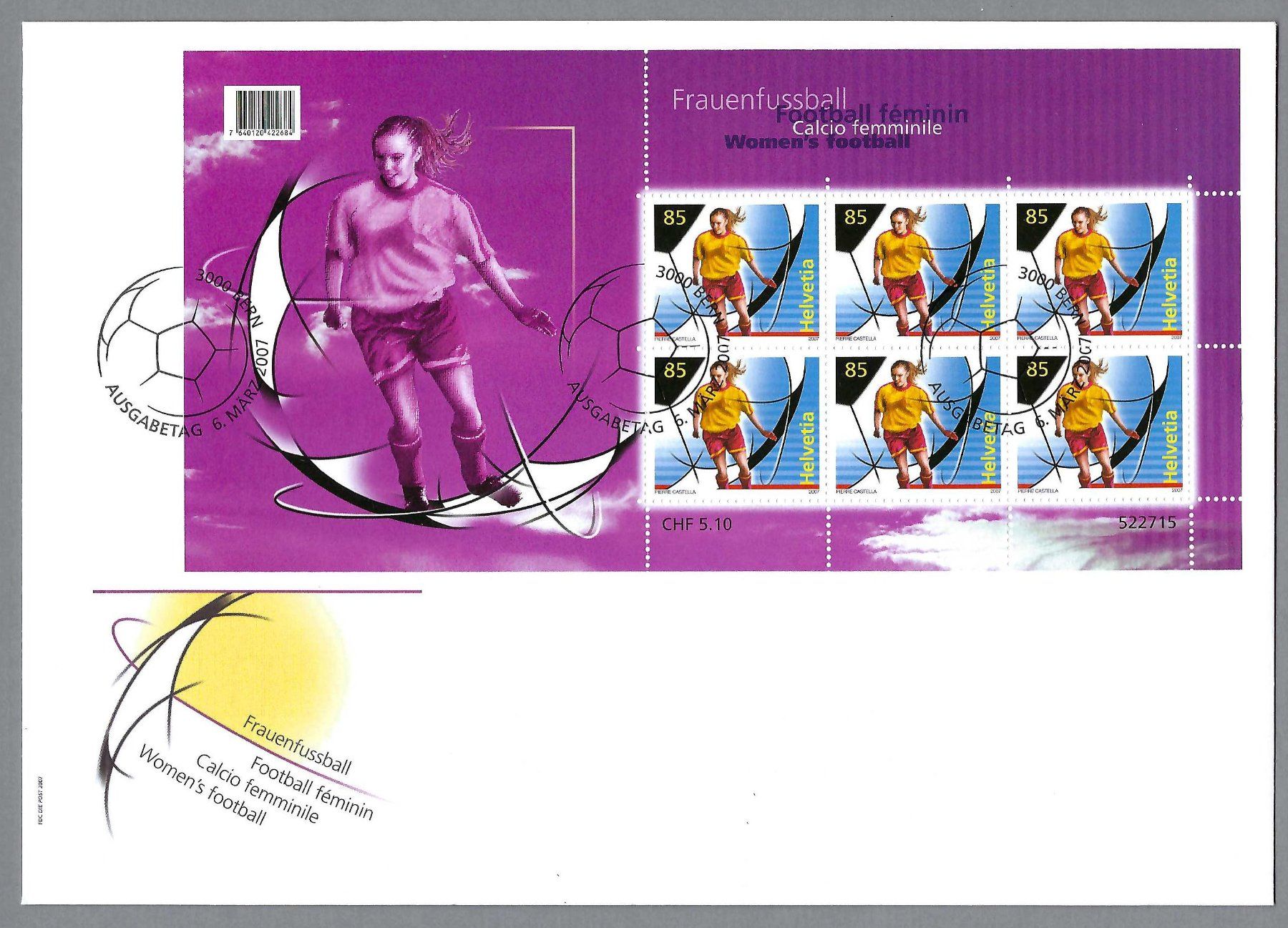 Tutti i francobolli: 2007, FRAUENFUSSBALL, KLEINBOGEN, FDC – Usato da Pura venduto da ulisse1957