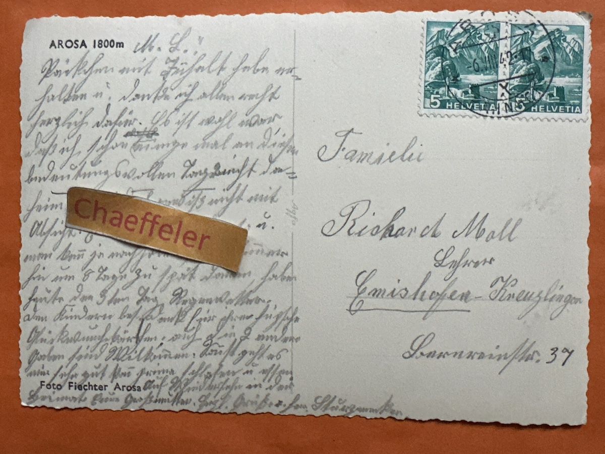Cartoline postali: 1942 Arosa Untersee  – Usato da Zürich venduto da Chaeffeler 1