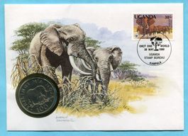 Nummisbrief Uganda mit Elefanten und Elefantenmünze