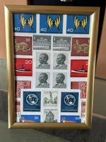 Briefmarken-Collage: 100% Handarbeit im Goldrahmen (Neu)
