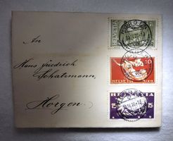 Briefkuvert 1920 mit Friedensmarken 1919 - gestempelt HORGEN