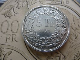 5 FRANKEN 1851 SERH RARE TOP SCHWEIZ