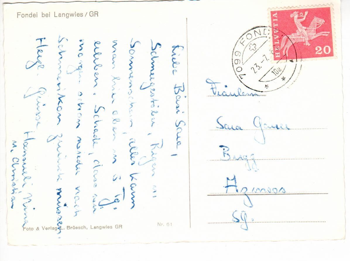 Cartoline postali: Fondei bei Langwies – Usato da Wolhusen venduto da Curver9 1