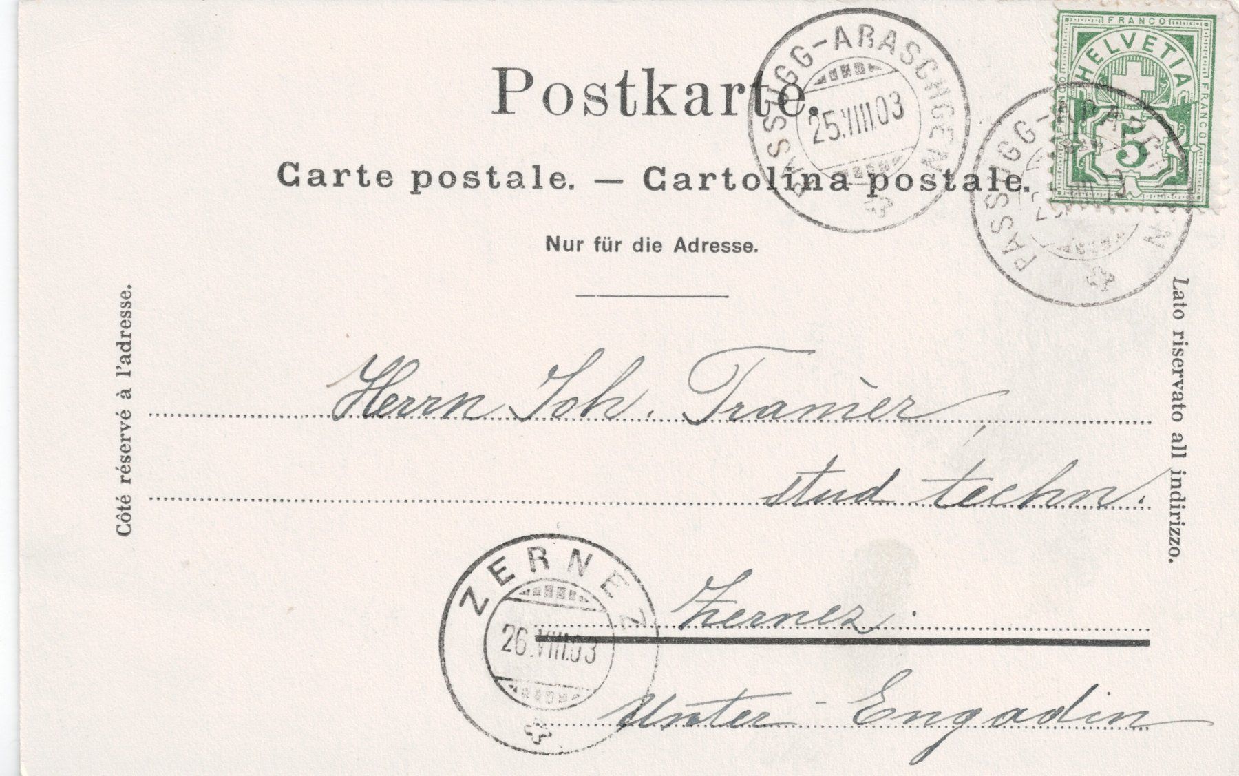 Ansichtskarten: AK Passugg, Kurhaus, Abgangsstempel Passugg-Araschgen1903 – Gebraucht aus Kriens von goofy46 1