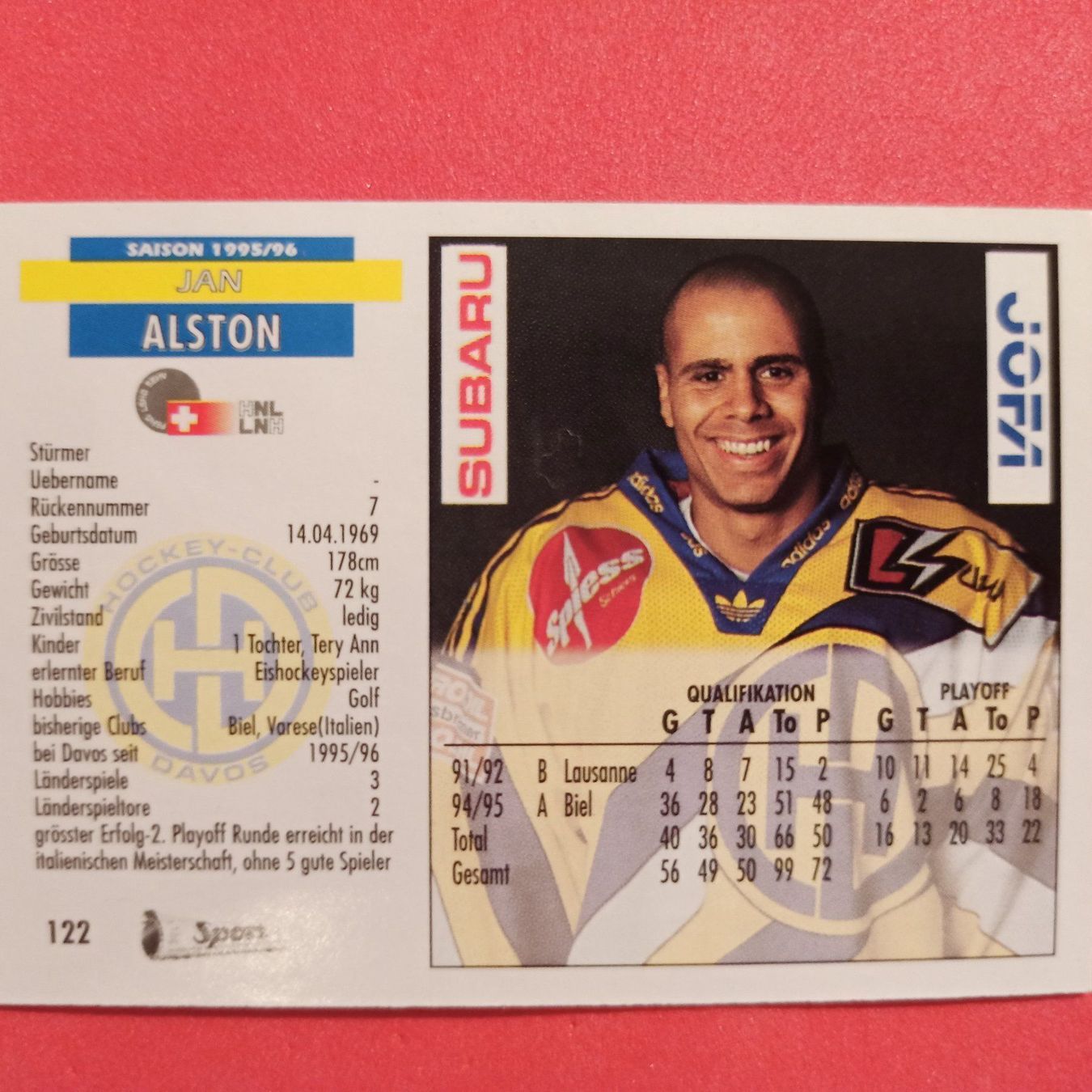 Carte collezionabili: Jan Alston - HCD - 1995/96 – Usato da Dübendorf venduto da kb86_MOVIE 1