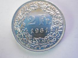 2 Fr. 1961  silber  unz/stgl