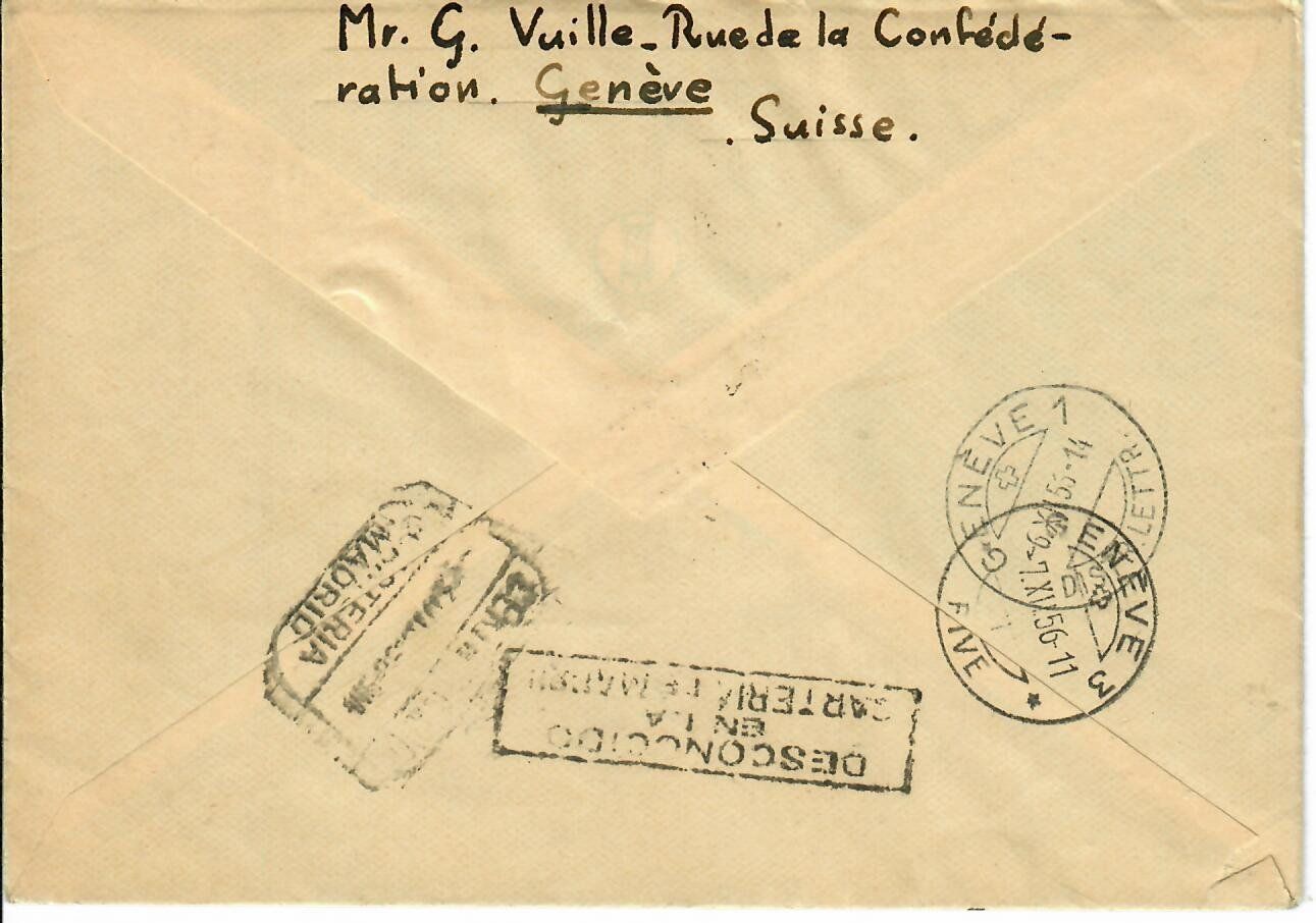 Tutti i francobolli: R - Brief Genf nach Madrid 1956 – Usato da Hochdorf venduto da Ziegel-16 1