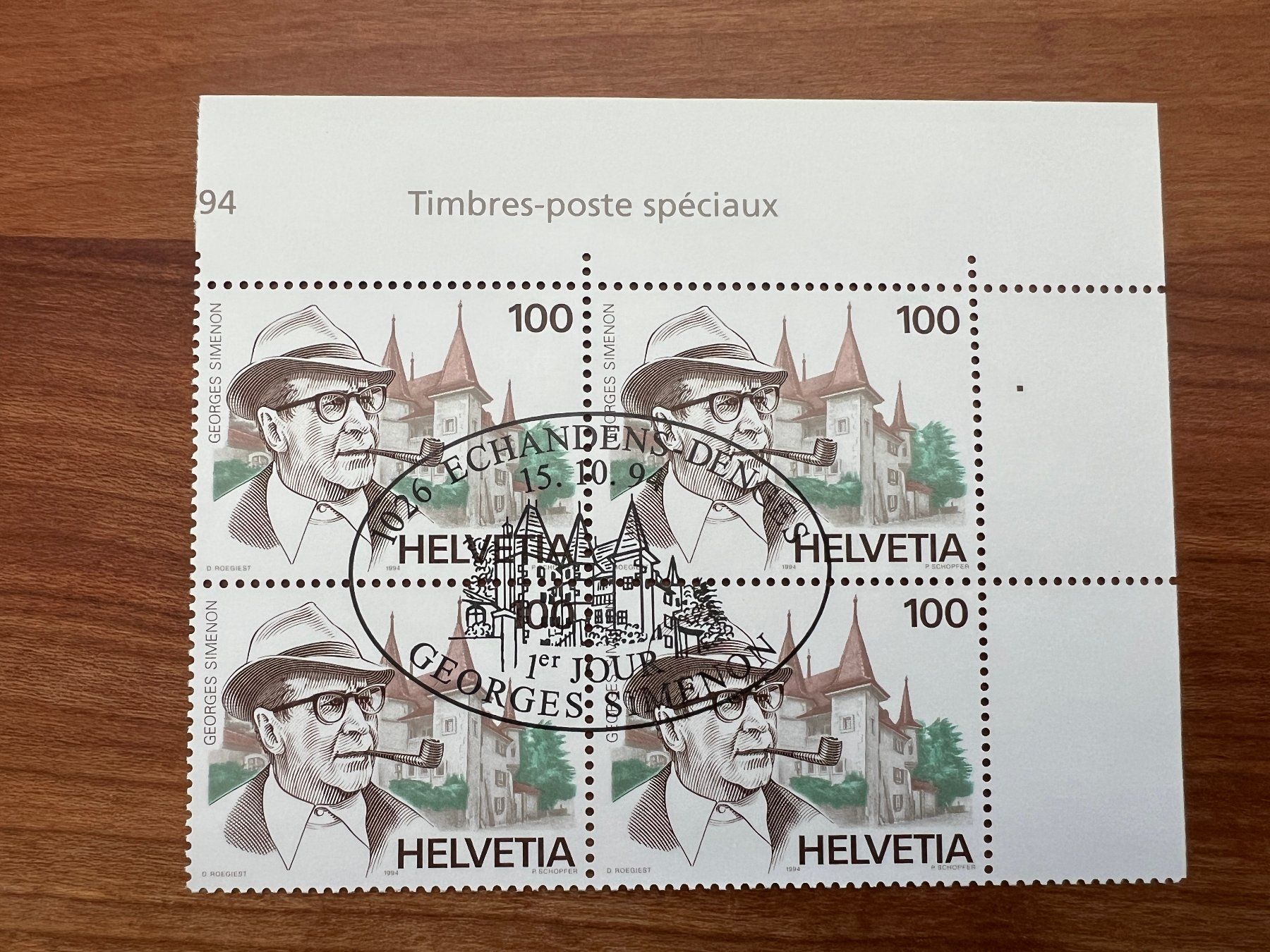 Tutti i francobolli: 1994  CH Erstag gest.Viererblock mit Tab  (K101) – Usato da Hinwil venduto da Sidi4
