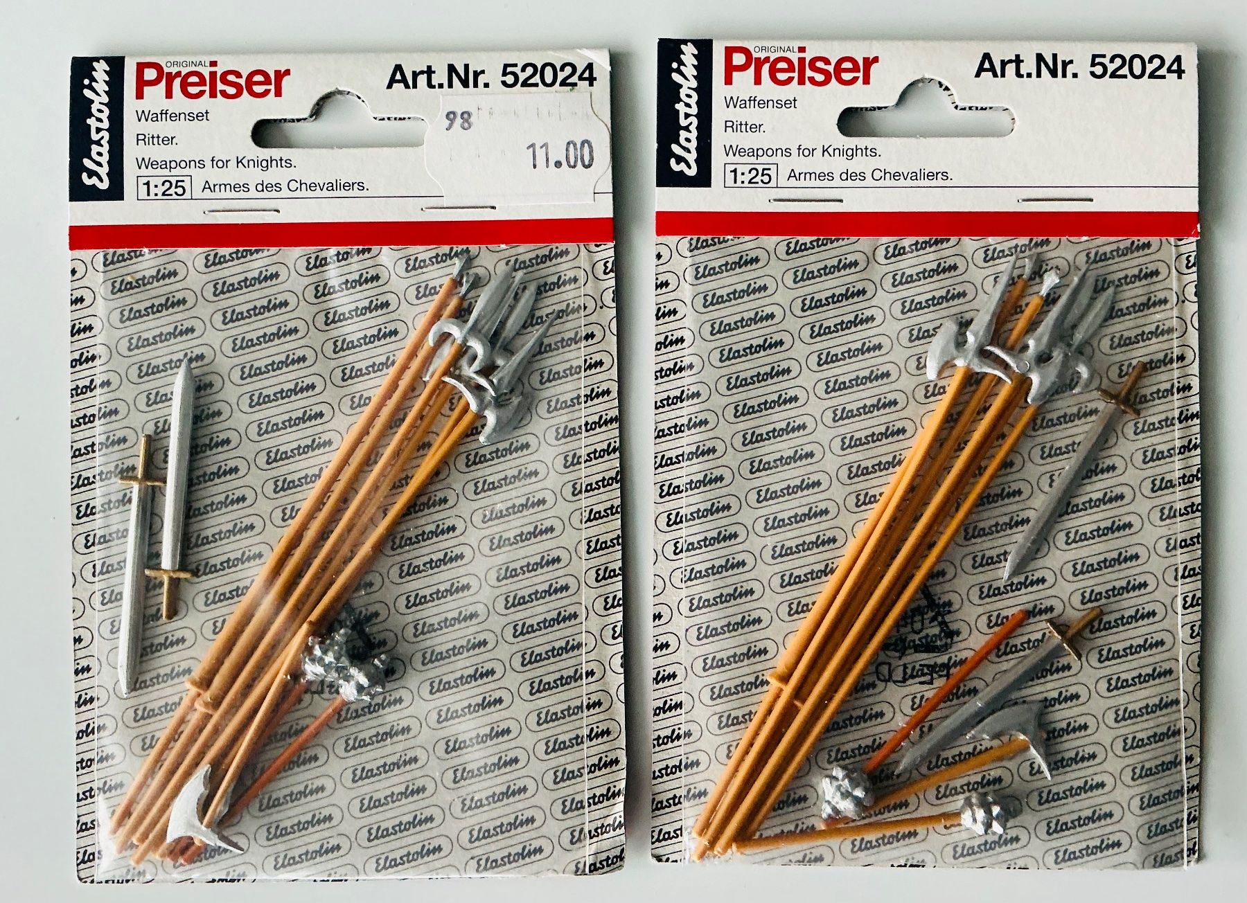 Elastolin Giocattoli: Elastolin Preiser 2 Waffensets Ritter Armes des Chevalliers – Nuovo (secondo la descrizione) da Hergiswil NW venduto da Liteng