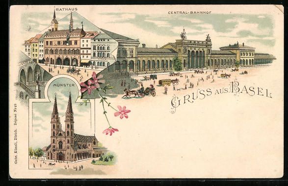 Cartes postales: Litho Basel, Münster, Rathaus, Central- – D'occasion à Berlin par bartko-reher