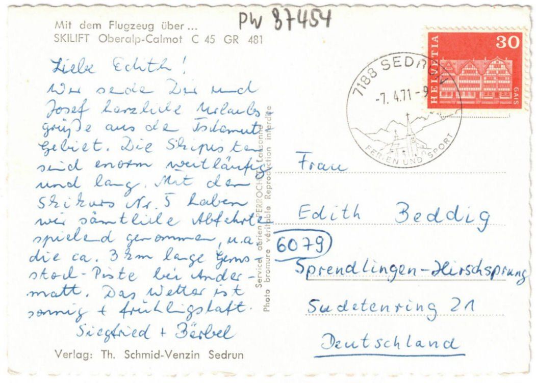 Cartoline postali: Oberalp - Skilift Calmut – Usato da Binningen venduto da Mountainrider 1