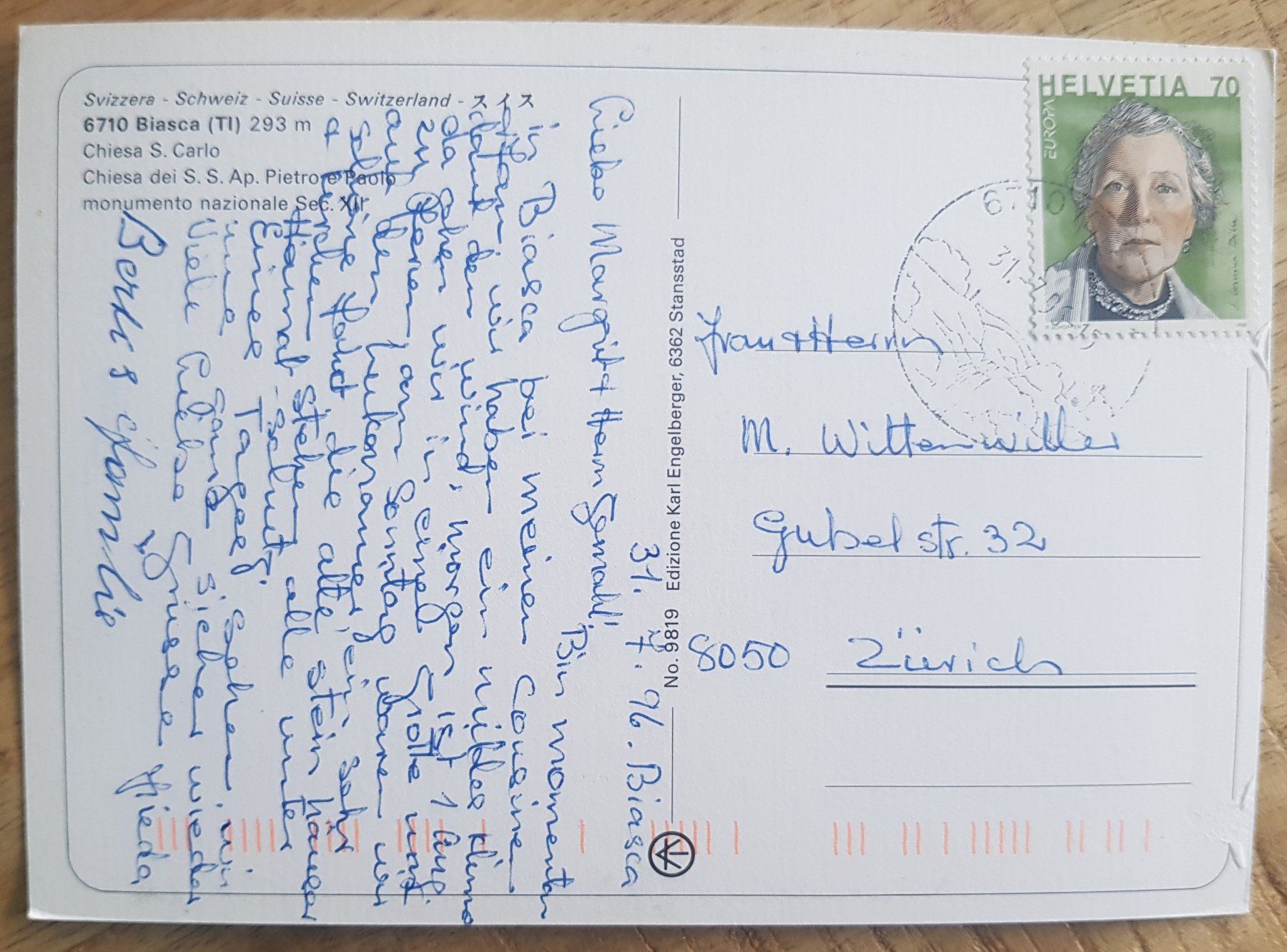 Cartoline postali: Biasca 1996 - Mehrbildkarte – Usato da Melchnau venduto da Fishel 1