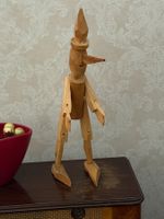 Handgeschnitzter Pinocchio aus Holz – große Vintage Gelenkfi