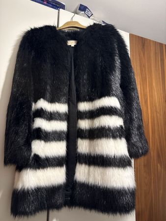 Michael Kors Black And White Faux Fur Coat Size XS
