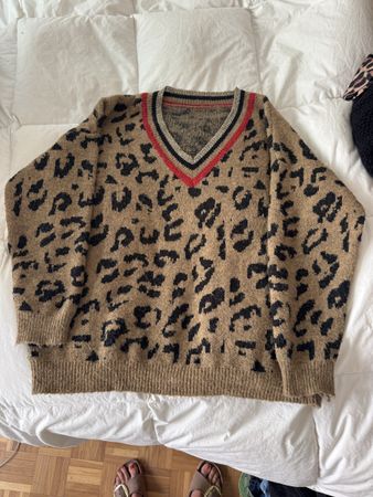 Pull chaud imprimé léopard vintage, idéal pour l'automne 🍂