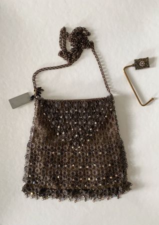 Kenny Ma Metal Mesh Swarovski Beaded Handbag Purse