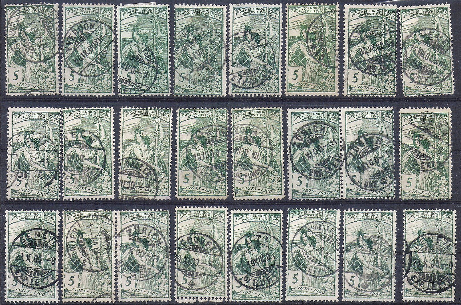Tutti i francobolli: 24 UPU 1900 , No. 77A - 77B et 77C – Usato da Les Verrières venduto da Scampi0