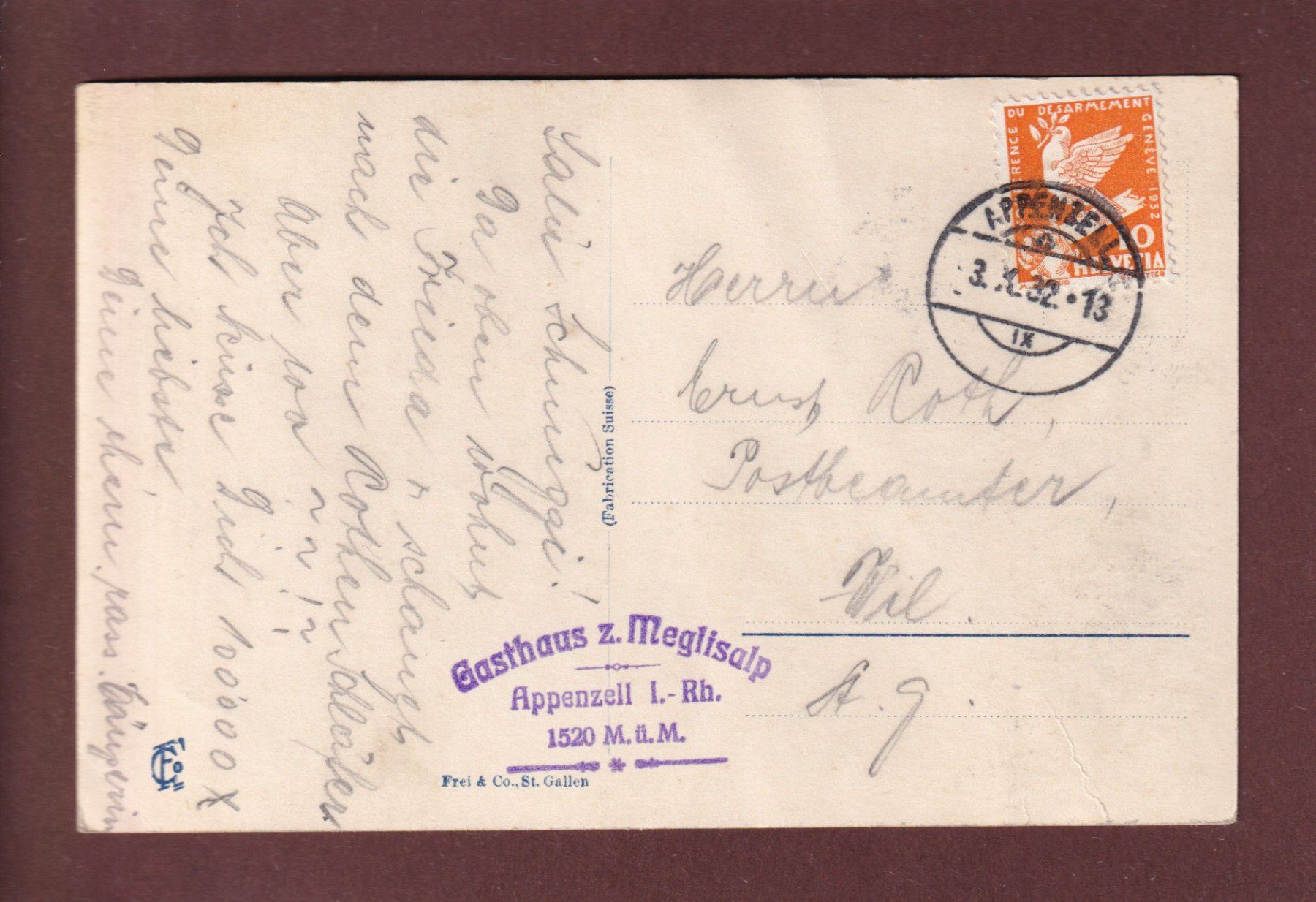 Cartoline postali: ALTMANN vom Säntis - Roslenfirst - 1932 – Usato da Pully venduto da nicecards 1