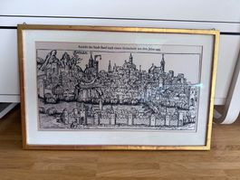 Ansicht der Stadt Basel Holzschnitt 1491 gerahmt