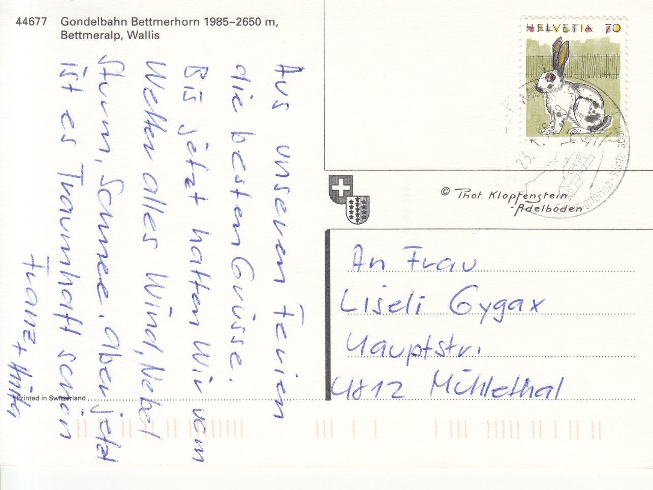 Cartoline postali: Bettmeralp 1998 – Usato da Bürglen TG venduto da StampGraf 1
