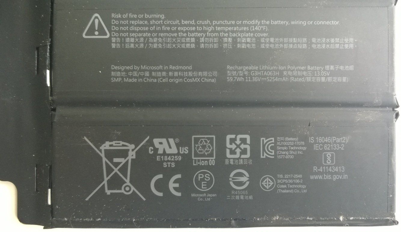 Microsoft Batterie: 15.6" Microsoft Surface 3 G3HTA063H 59.7Wh Akku / Batterie – Usato da Cointrin venduto da Alpt 1