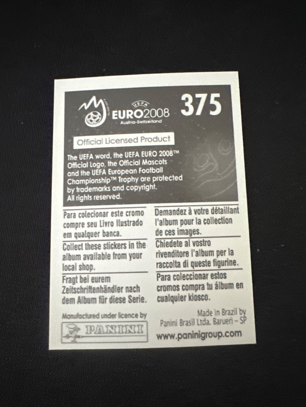 Panini Sammelbilder & Trading cards: Panini UEFA EM 2008 Sticker - Nr. 375 – Gebraucht aus Sulz AG von DealWerk 1