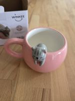 Rosa Tasse mit herzigem Katzenmotiv (Neu)