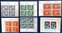 1962 Pro Juventute Viererblöcke Eckrand ** mit Block **